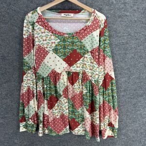 Haptics T-Shirt Women L Large White Geometric Long Sleeve Round Neck Casual